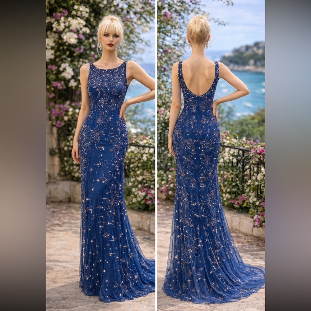 Theia beaded sleeveless special occasions long gown